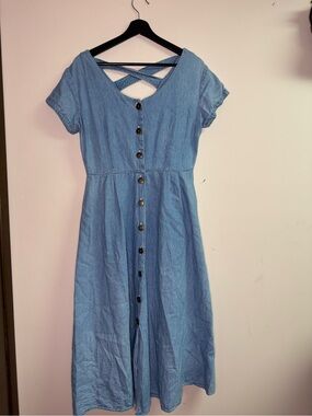 Vintage Forenza Light Blue Denim Dress with Cross-Back Straps